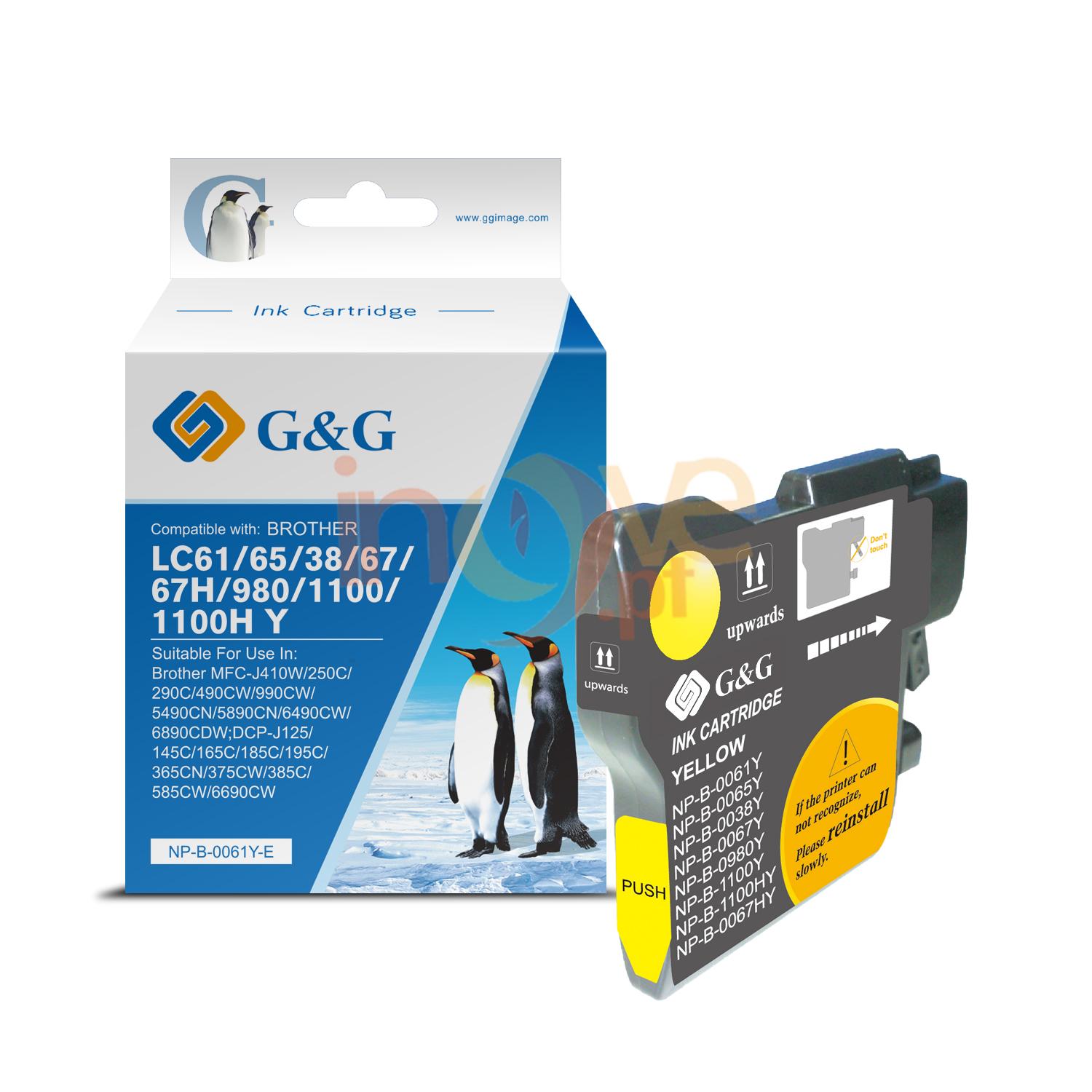 Tinteiro de tinta amarelo genérico G&G Brother LC980/LC1100 – Substitui LC980Y/LC1100Y