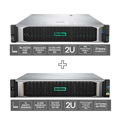 HP ProLiant DL560 G10 | 4P Gold 6138 | 512GB | 3x SSD 800GB | 2x 1600W + HPE MSA 2050 SAN FC 24xSFF