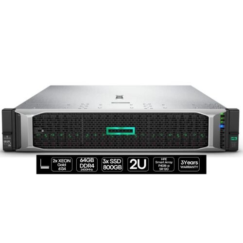 HP Proliant DL380 G10 | 2P Xeon Gold 6134 | 64GB | 3xSSD 800GB | SA P408a